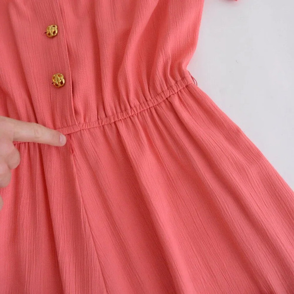 Vintage Cannes Collection Petite Coral Short Sleeve Gold  Button Midi Dress 9/10 - Picture 13 of 13